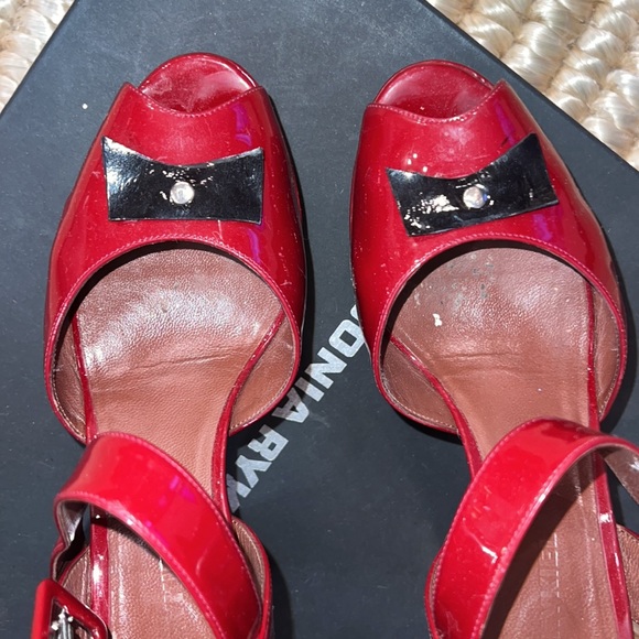 Sonia Rykiel red parent leather platform heels sandals 38 - Picture 7 of 11